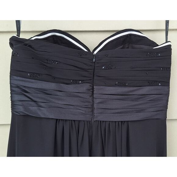 BILL LEVKOFF Strapless Sweetheart Chiffon Empire Waist Full Gown Dress Black 14 - Picture 3 of 10